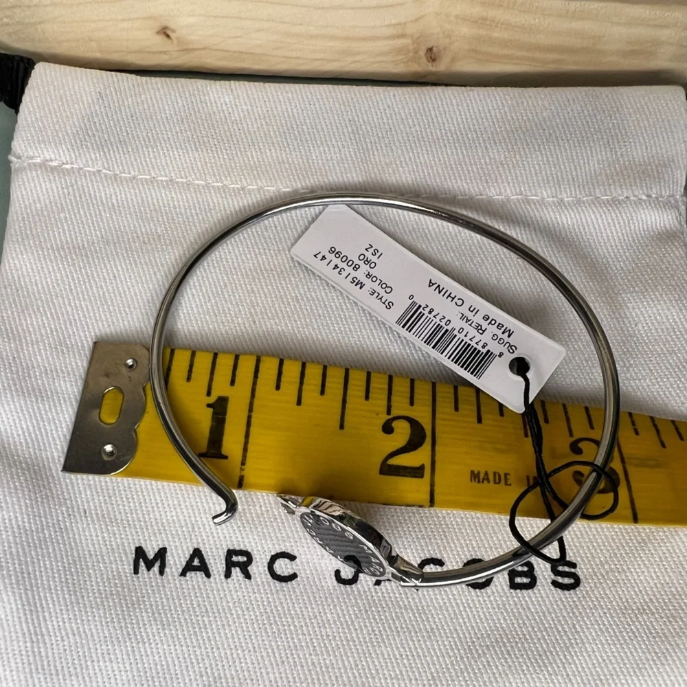Marc by Marc Jacobs Silver Thin Bangle with Black Logo Disc